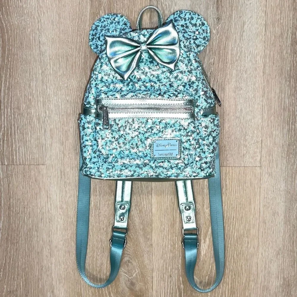 Loungefly Disney Parks Arendelle Aqua Frozen Minnie Ears Backpack Rare Retired